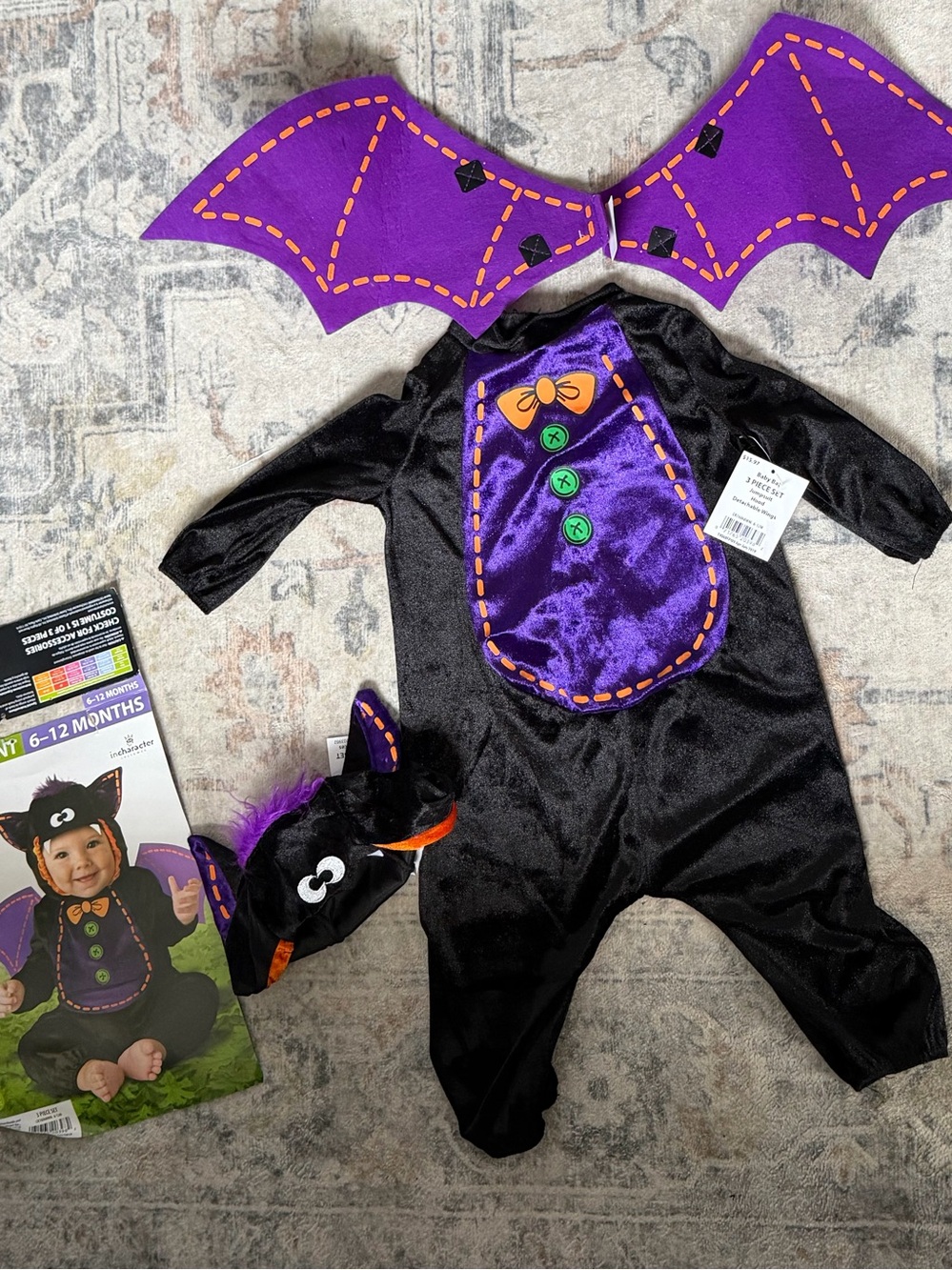 Baby Bat Halloween Costume - Purple & Black Infant Outfit 6-12 months